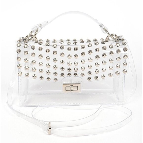 BNWT Brand New Transparent Silver Studded Stadium Bag Cleared Studded Bag - Picture 1 of 5